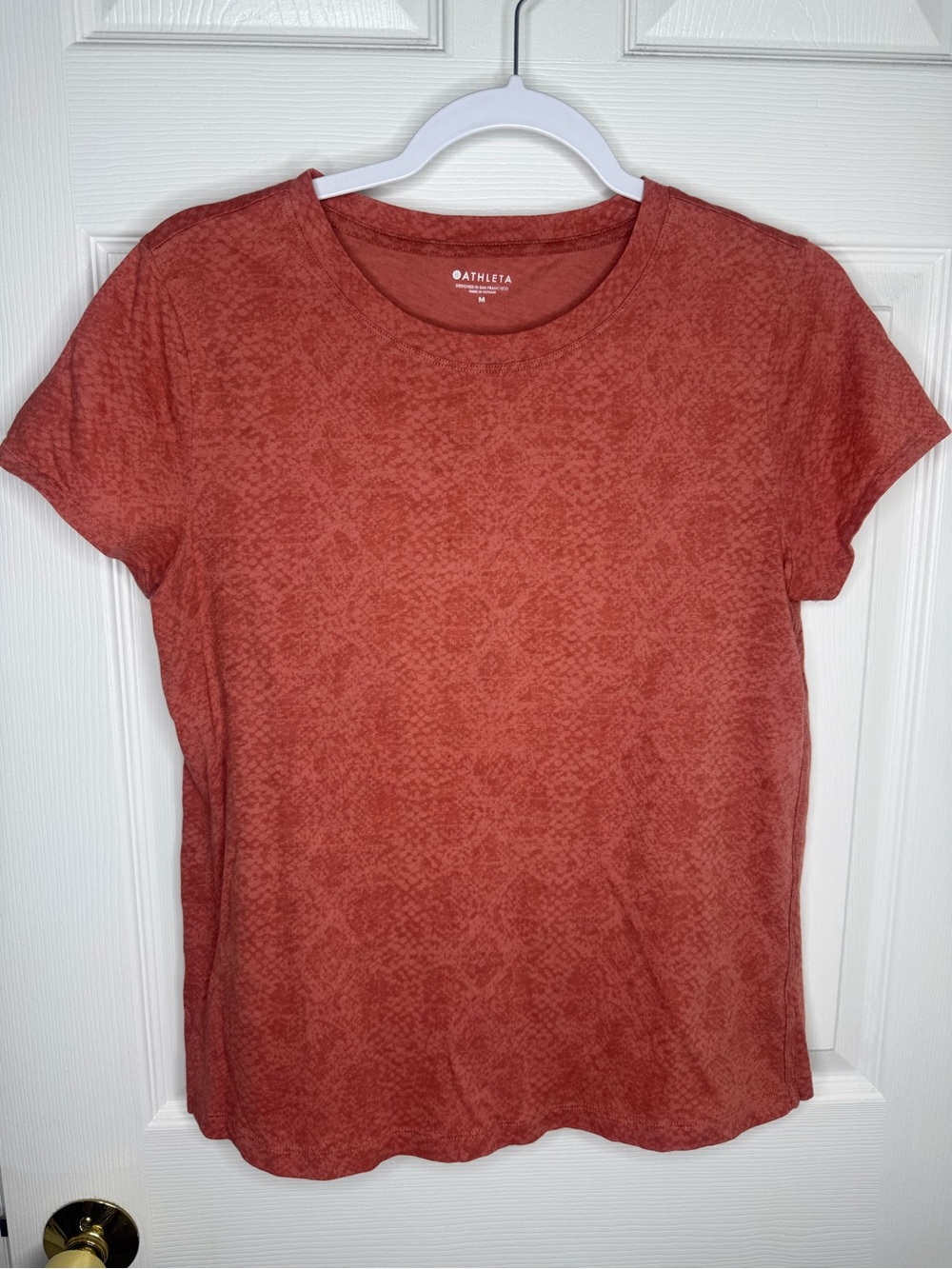 Athleta Women’s M 100% Cotton Rust Terracotta Textured Short Sleeve Top